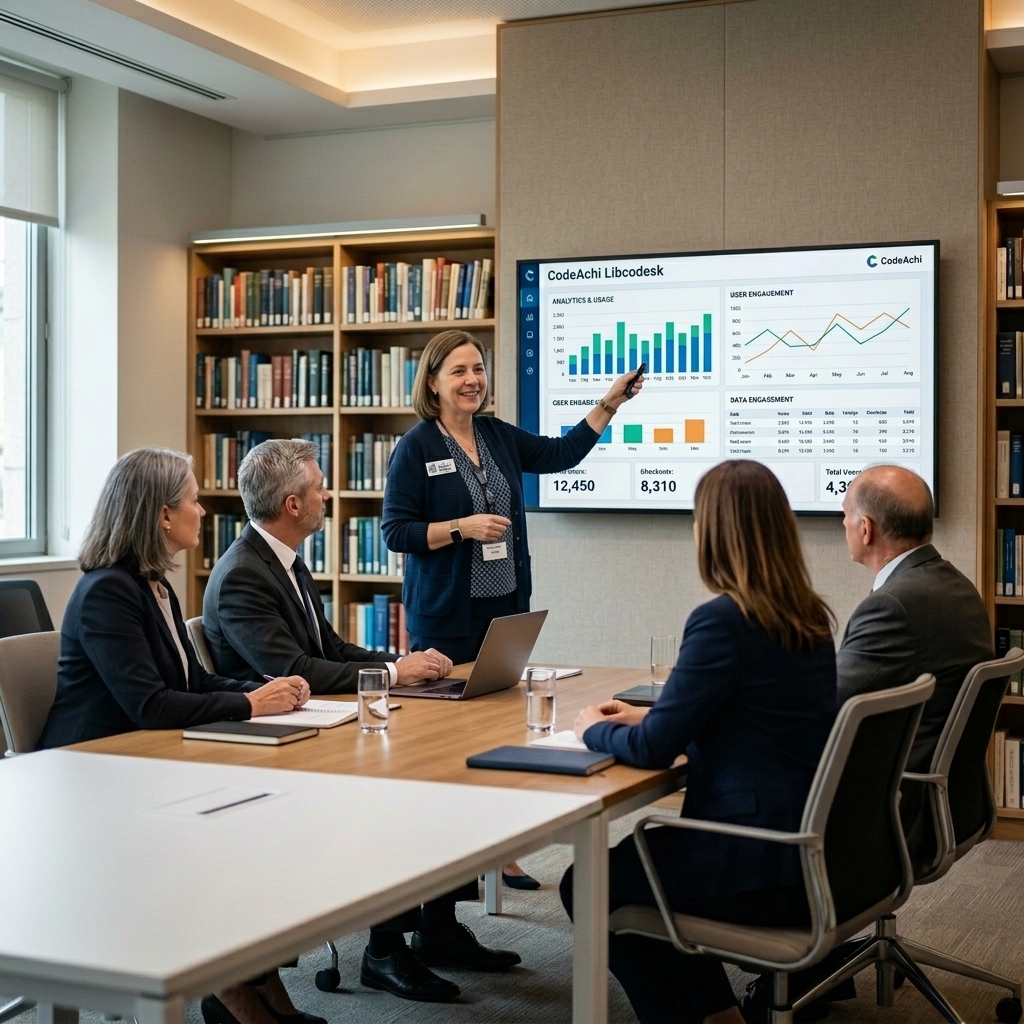 Administrator reviewing library analytics